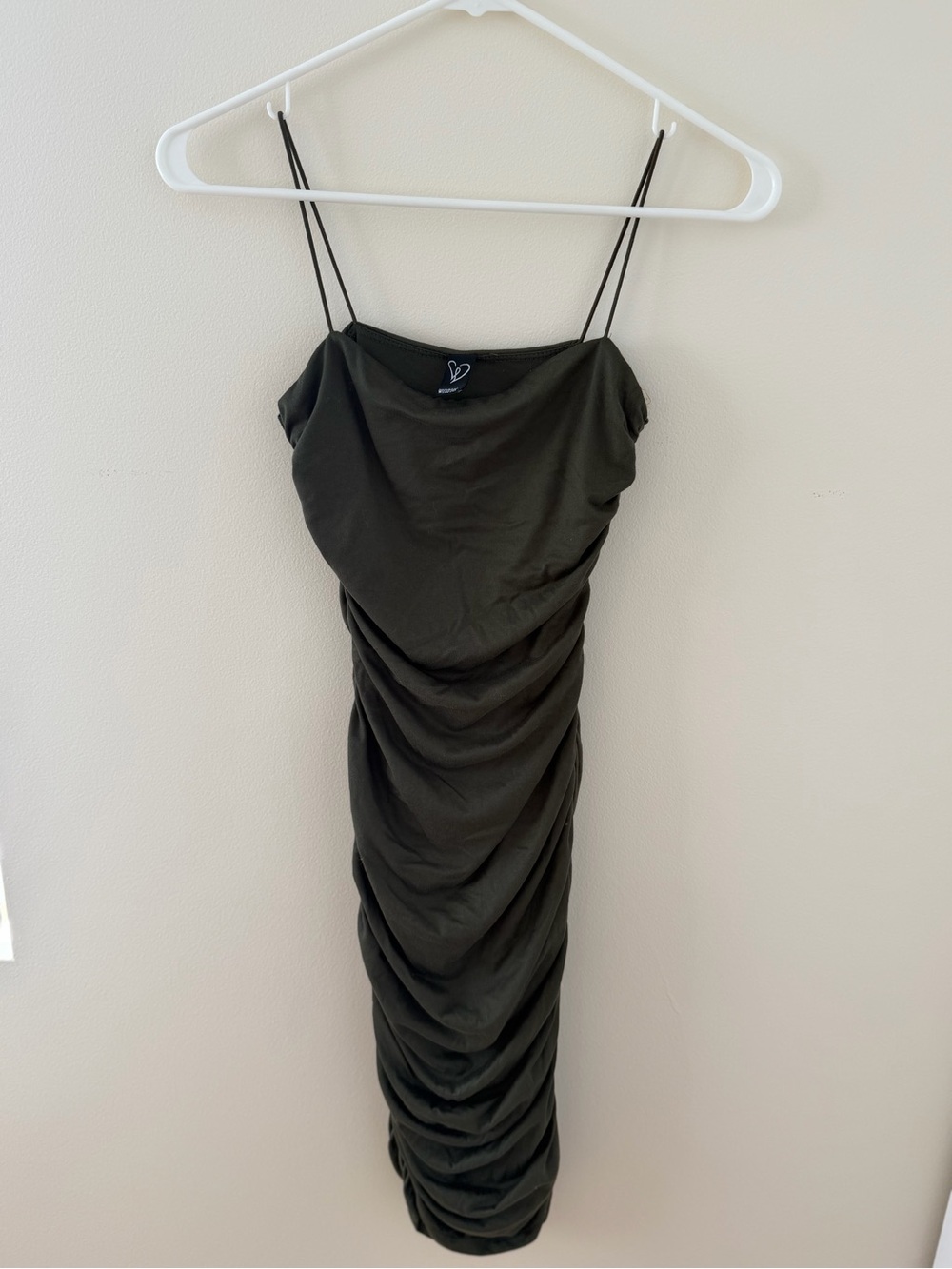 Ruched Olive Green Spaghetti Strap Dress